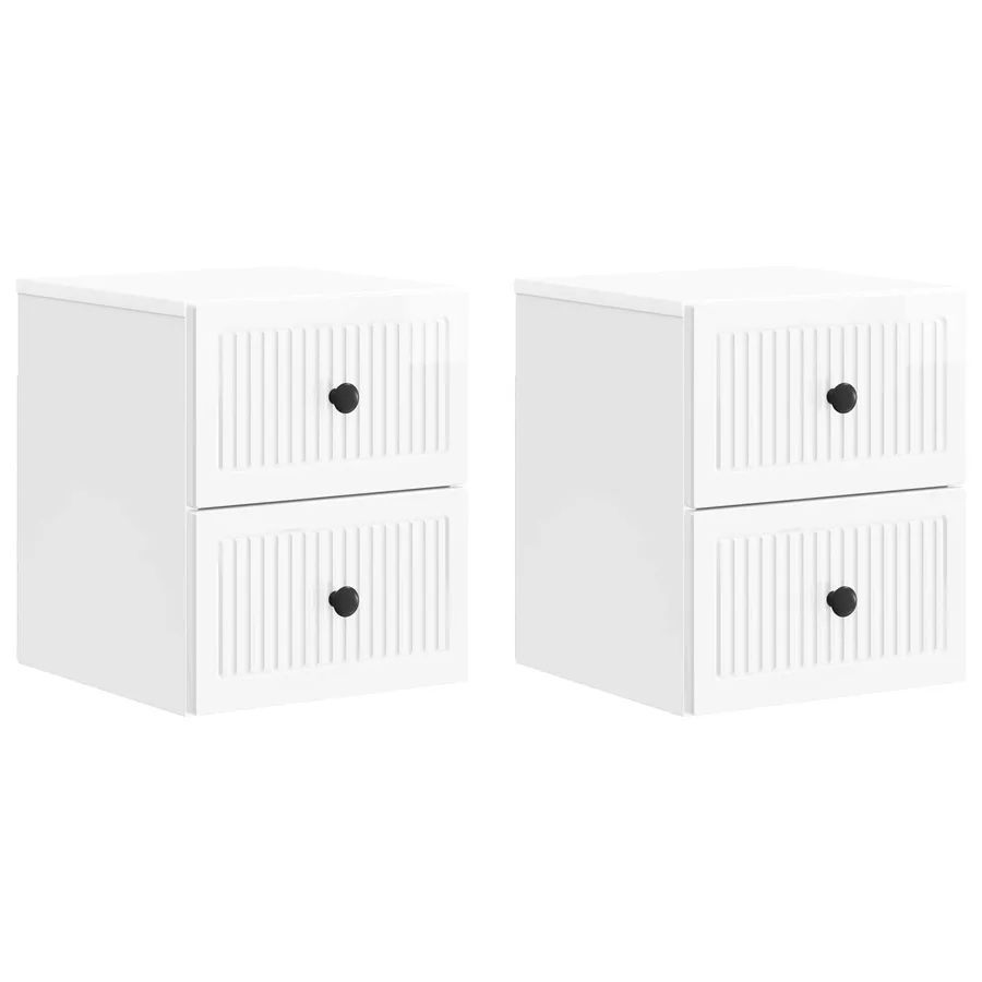 Cabinet de chevet mural 2 pcs Blanc brillant 33 x 34,5 x 40 cm - 2