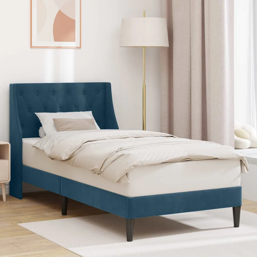 Cadre de lit avec tête de lit Bleu 80 x 200 cm Velours