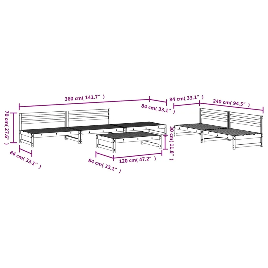 Salon de jardin 6 pcs bois massif douglas - 6