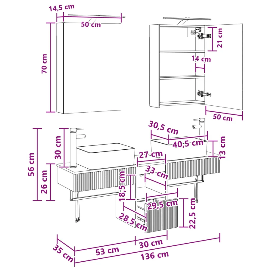 Ensemble d'armoire de salle de bain 5 pcs Sonoma gris - 15