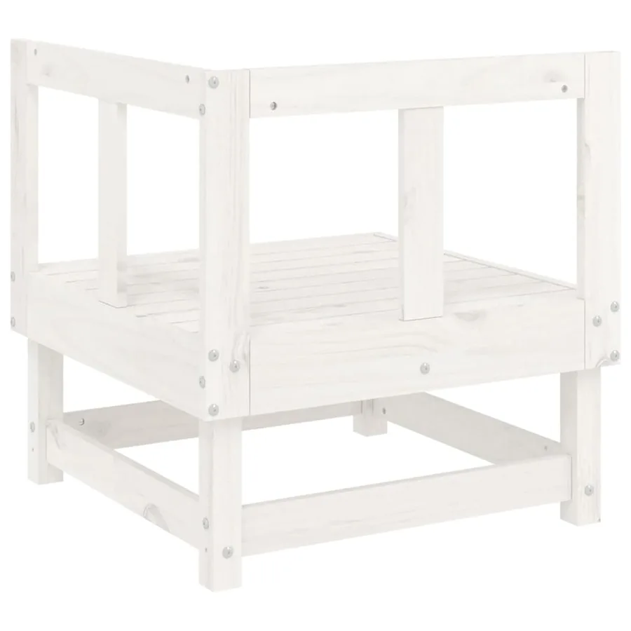 Canapé d'angle de jardin blanc bois de pin massif - 4