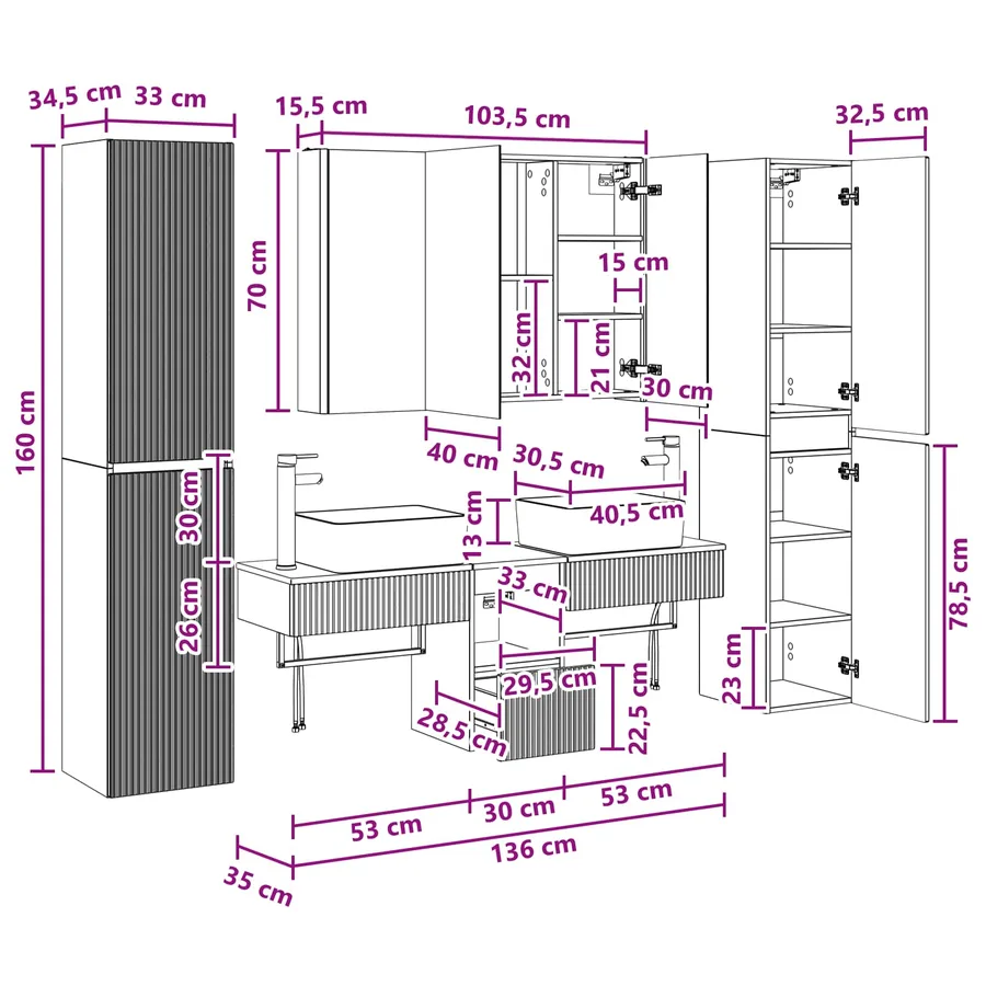 Ensemble de mobilier de salle de bain 6 pcs Chêne fumé - 17