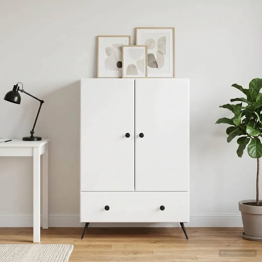 Buffet Blanc brillant 66 x 34,5 x 95 cm Bois d'ingénierie