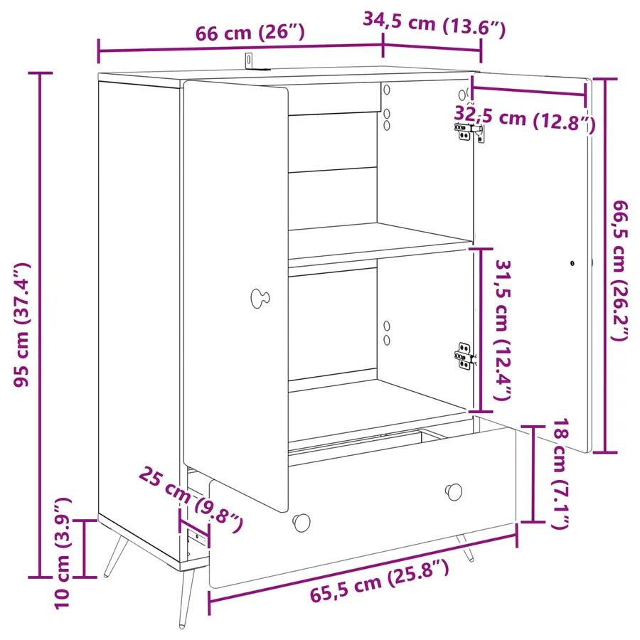 Buffet Blanc brillant 66 x 34,5 x 95 cm Bois d'ingénierie - 9