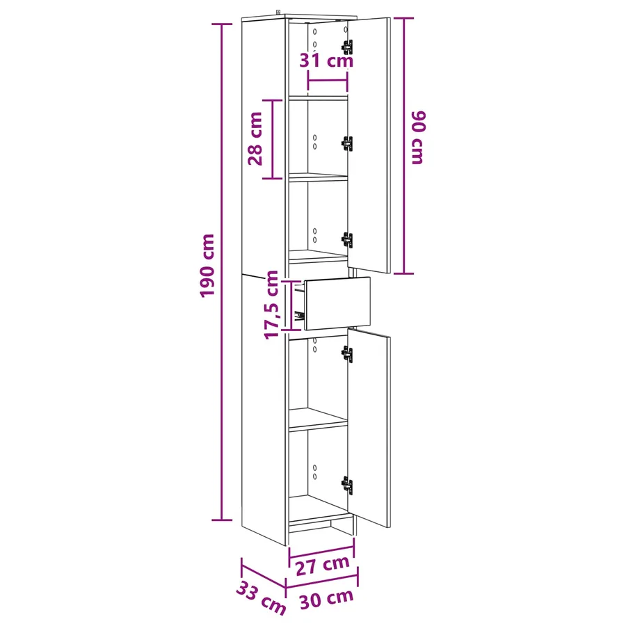 Armoire de salle de bain Chêne Sonoma 30 x 33 x 190 cm - 9