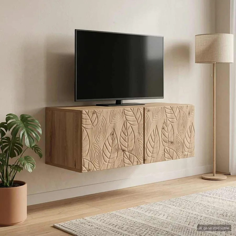 Meuble TV mural 98 x 31 cm Chêne artisanal Bois d'ingénierie