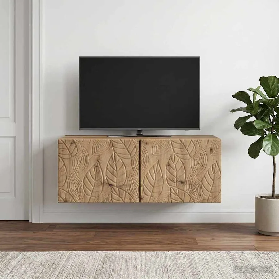 Meuble TV mural 98 x 31 cm Chêne artisanal Bois d'ingénierie - 3