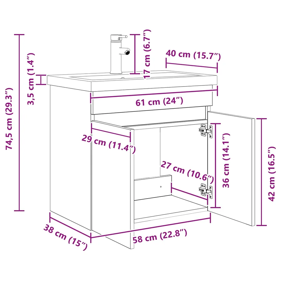 Meuble de salle de bain avec robinet Sonoma gris - 10