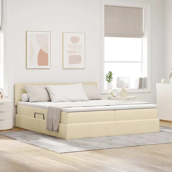 Lit de Rangement Crème 180 x 200 cm Cuir synthétique