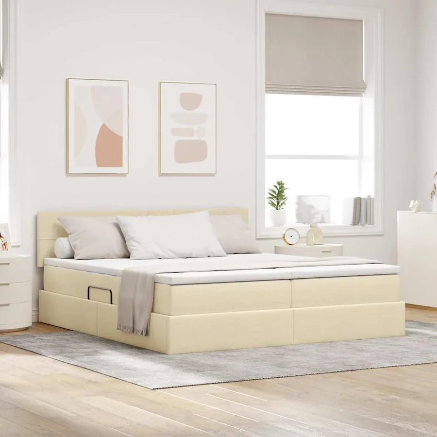 Lit de Rangement Crème 180 x 200 cm Cuir synthétique