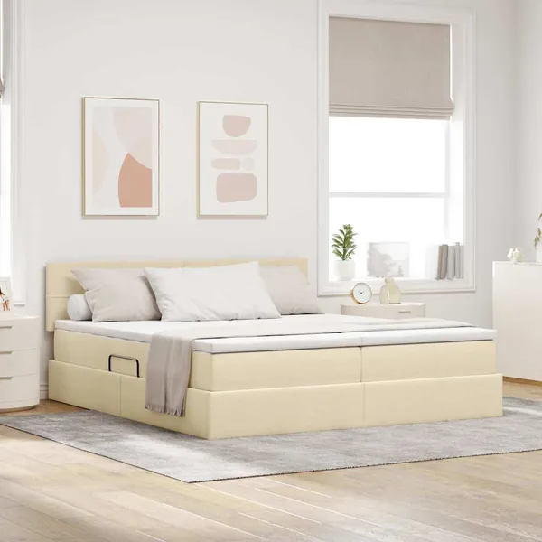 Lit de Rangement Crème 180 x 200 cm Cuir synthétique