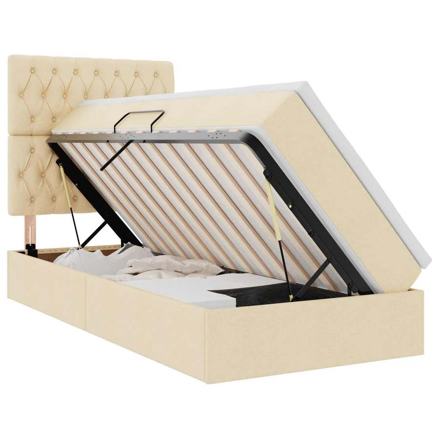 Lit de rangement LED avec matelas Crème 90 x 200 cm Tissu - 2