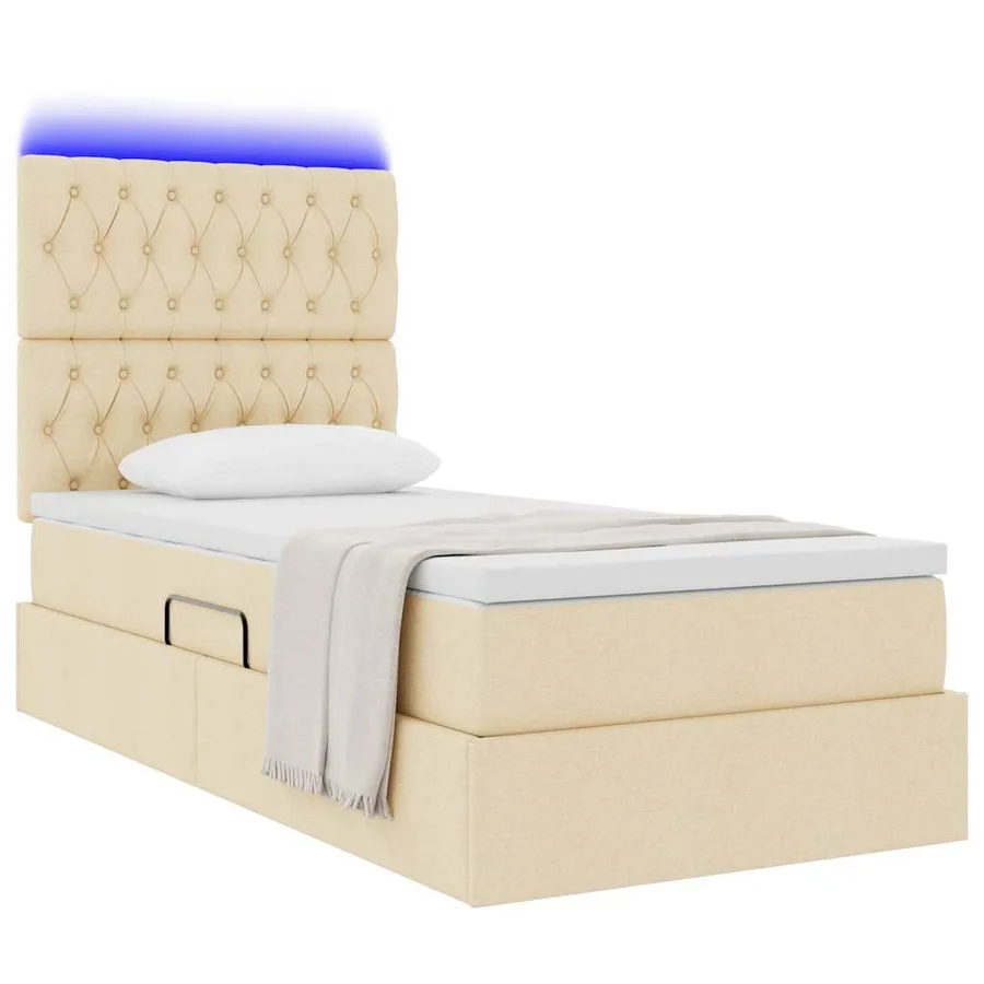 Lit de rangement LED avec matelas Crème 90 x 200 cm Tissu - 3