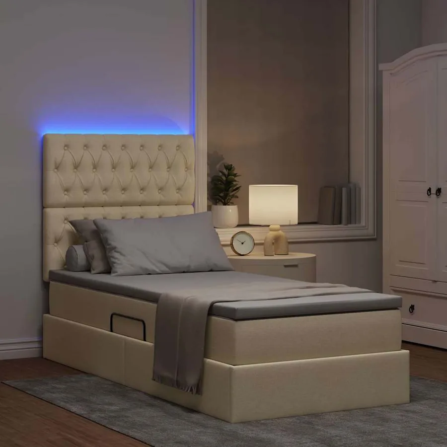 Lit de rangement LED avec matelas Crème 90 x 200 cm Tissu - 5