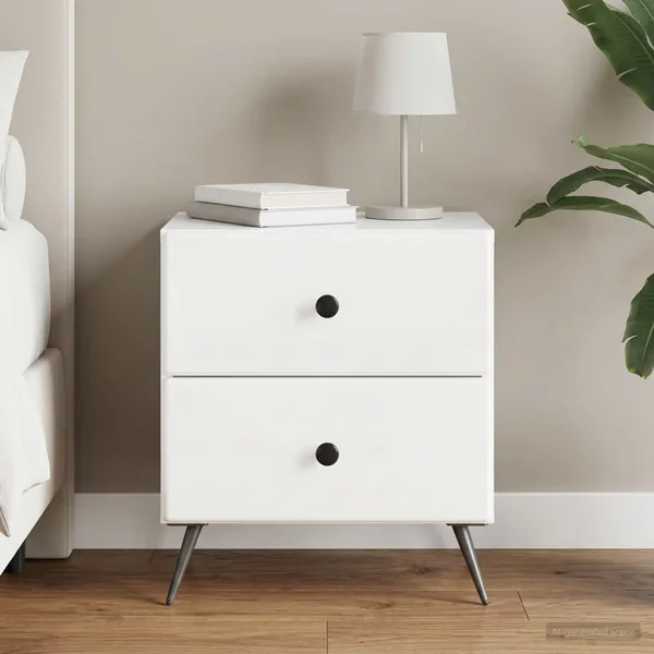 Cabinet de chevet Blanc brillant 43 x 34,5 x 47,5 cm