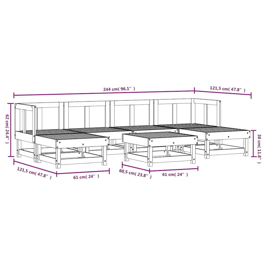 Salon de jardin 7 pcs Bois de pin massif - 7