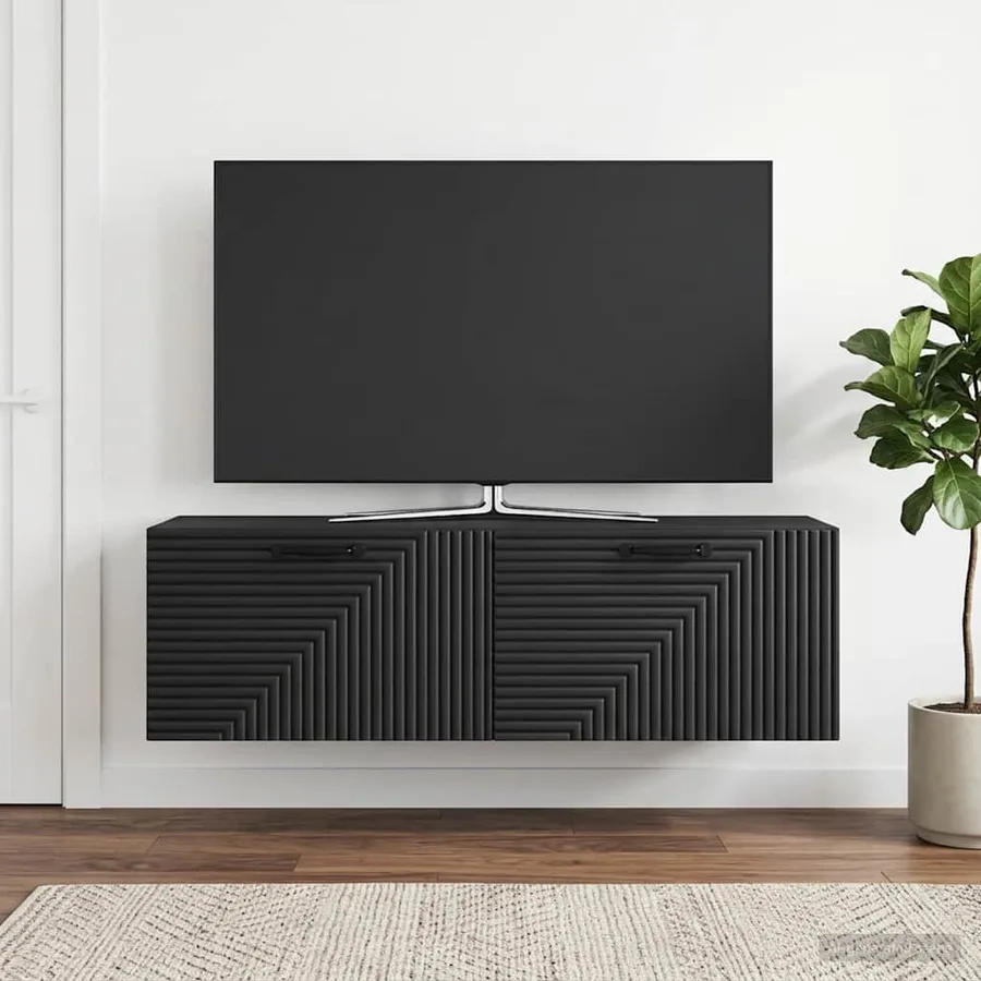 Meuble TV mural Noir 98 x 31 x 30 cm Bois d'ingénierie - 4