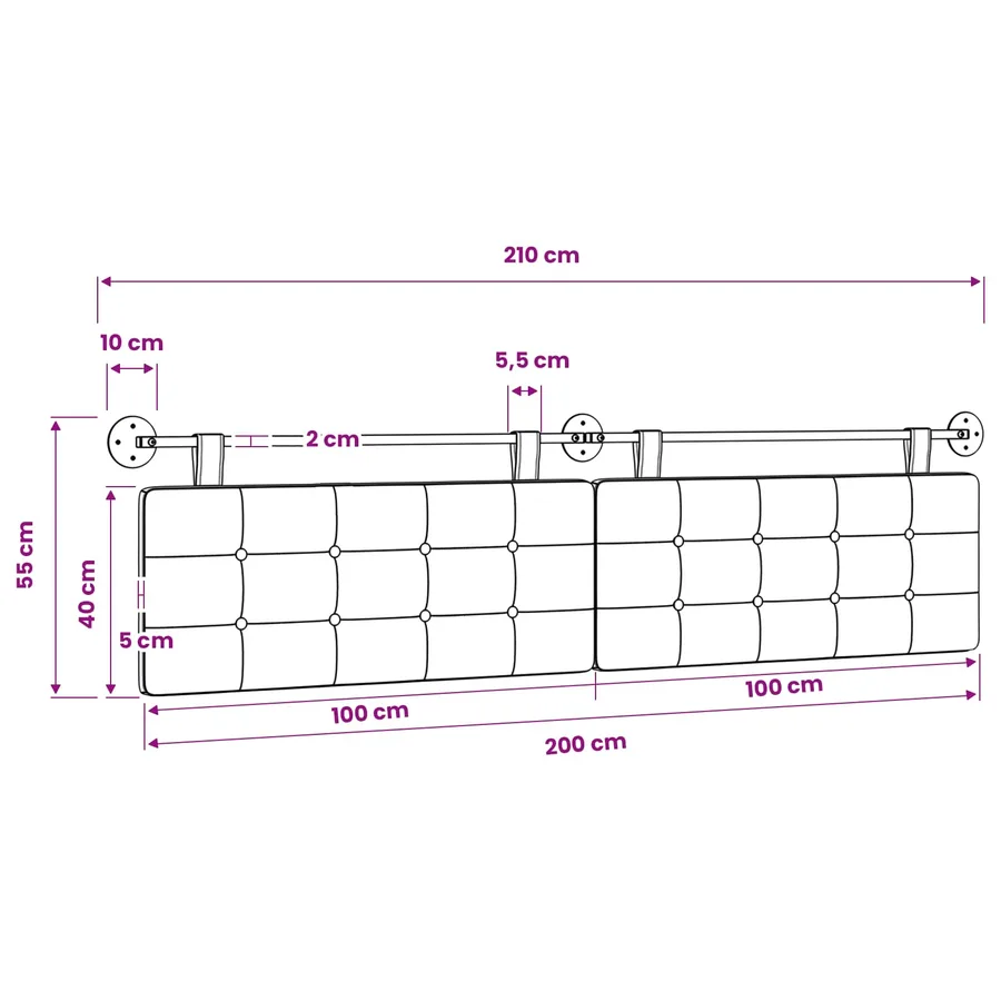 Tête de lit suspendue Blanc tissu - 11