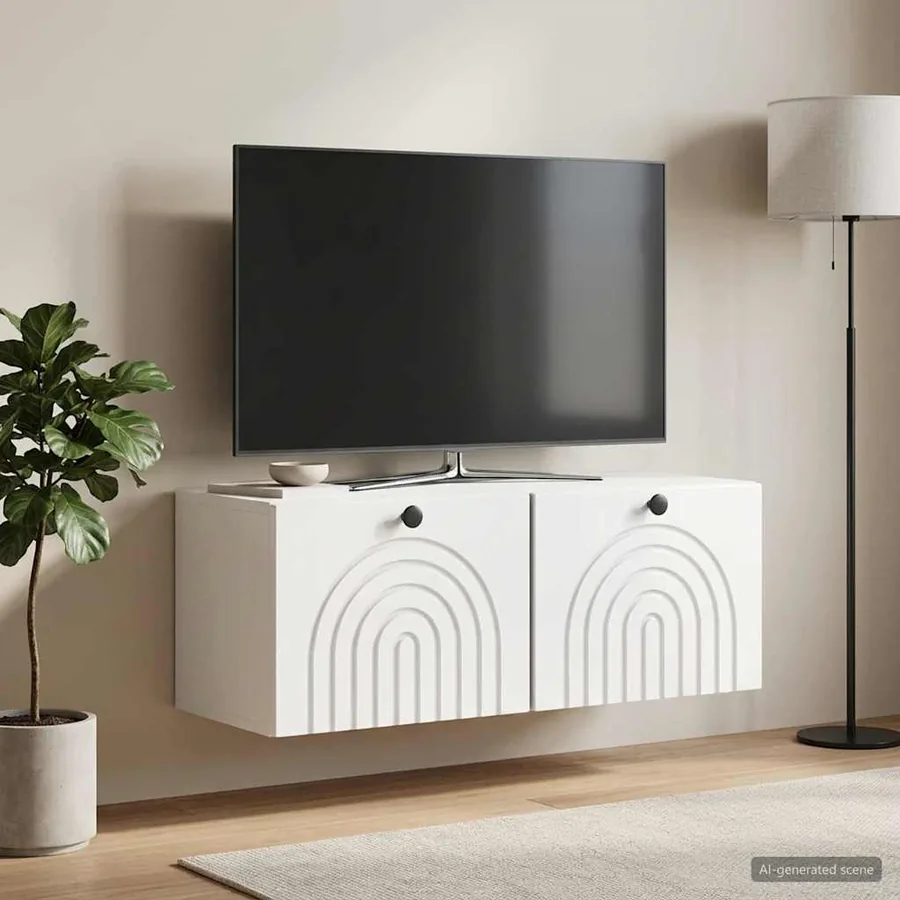 Meuble TV mural Montage mural Blanc brillant 78,5 x 31 x 30 cm