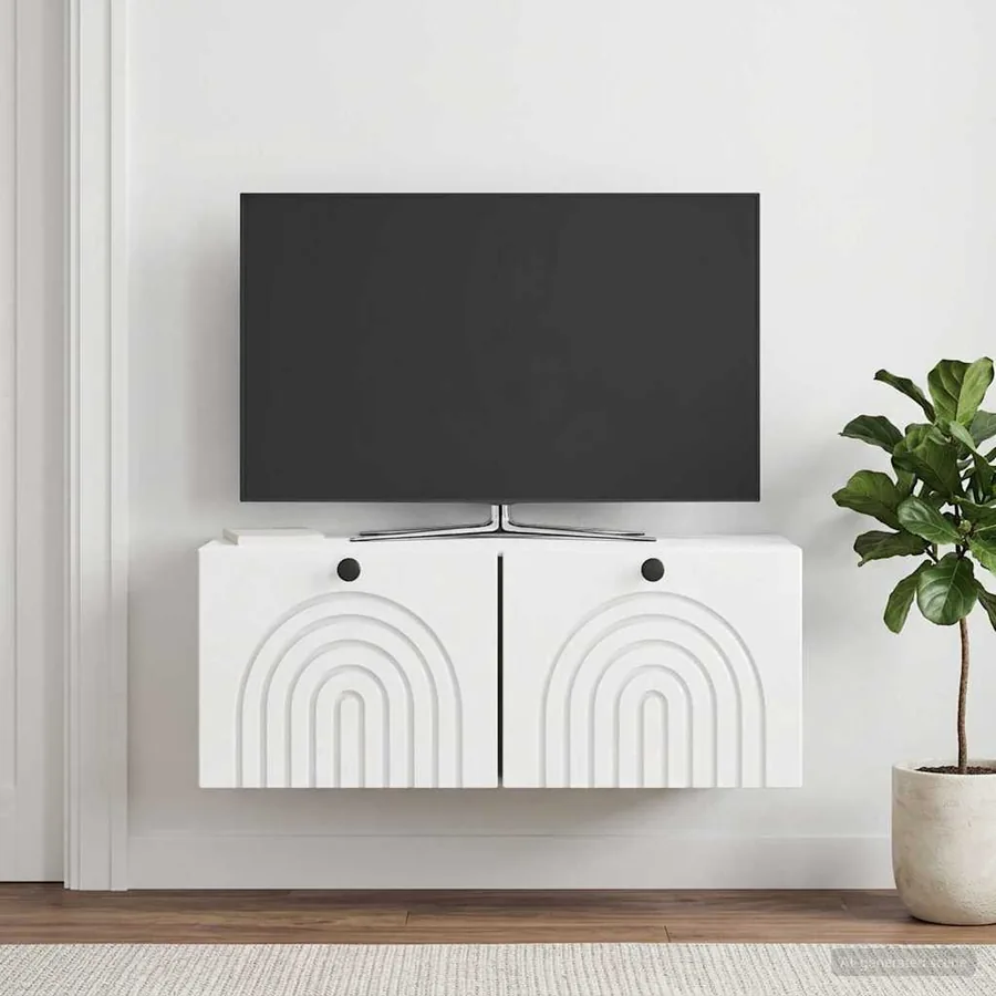 Meuble TV mural Montage mural Blanc brillant 78,5 x 31 x 30 cm - 4