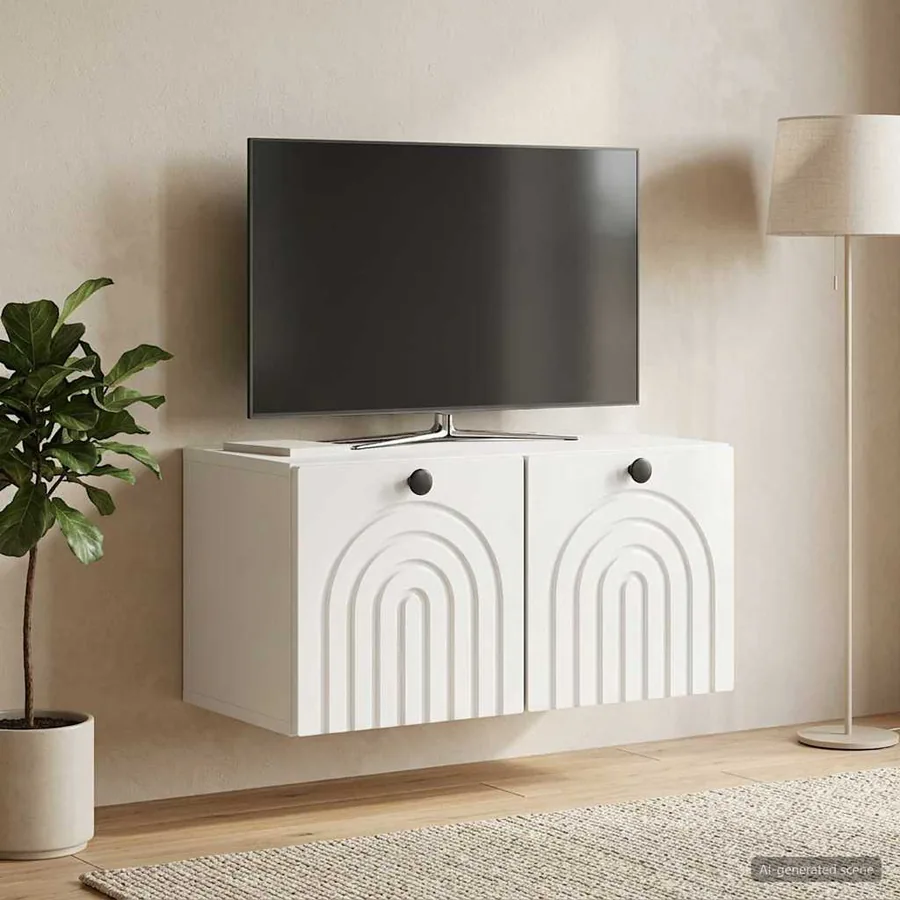 Meuble TV mural Montage mural Blanc brillant 59,5 x 31 x 30 cm