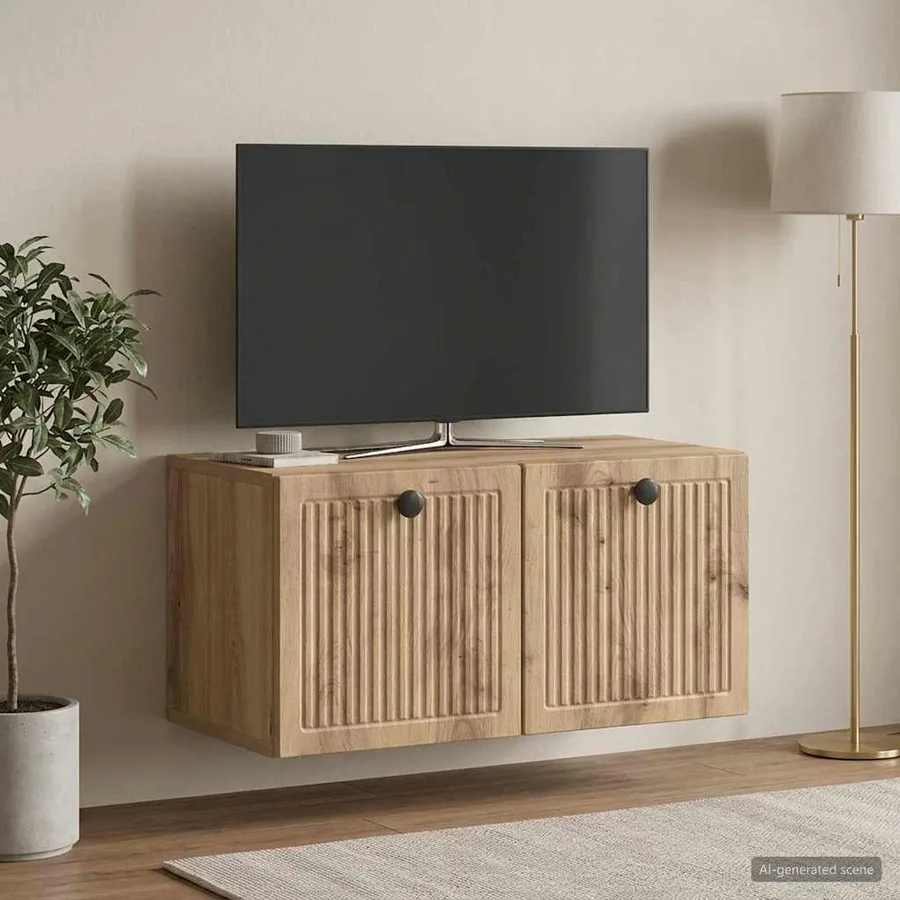 Meuble TV mural 59,5 x 31 x 30 cm Chêne artisanal - 4
