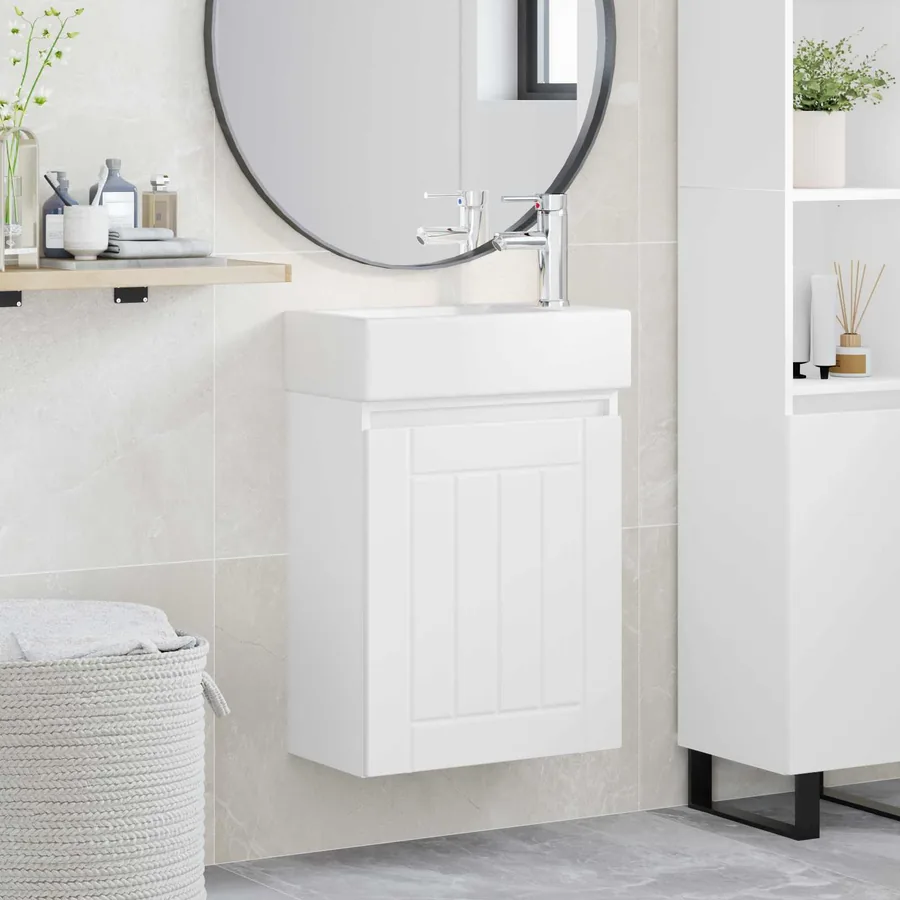 Meuble de salle de bain avec robinet Blanc 45,5 x 25,5 x 84 cm