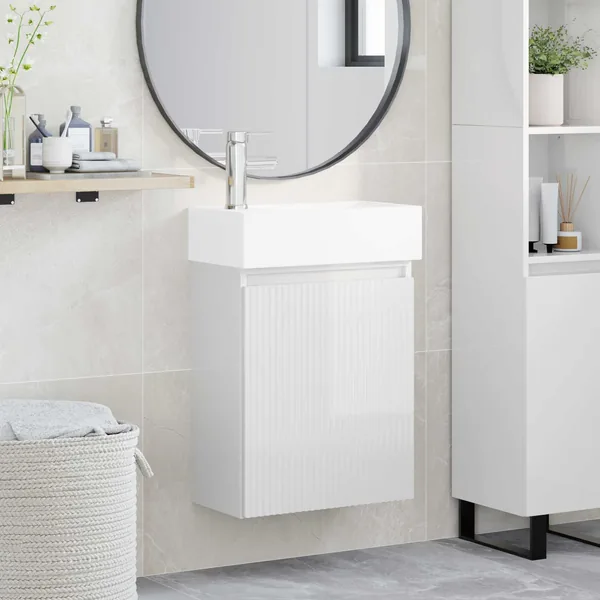 Meuble de salle de bain avec robinet Blanc brillant
