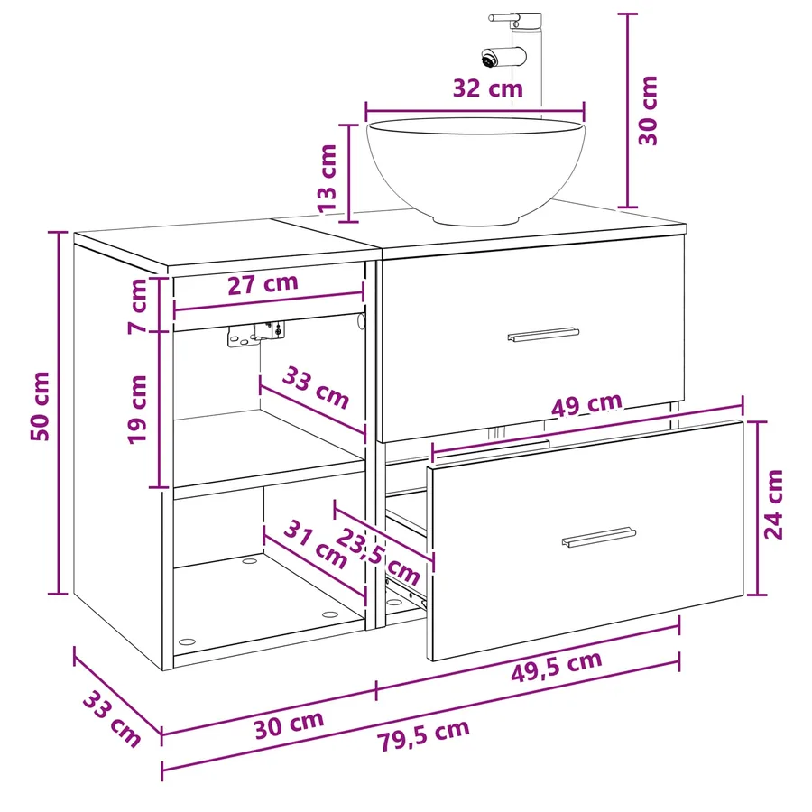 Ensemble de mobilier de salle de bain 2 pcs Chêne Sonoma - 11