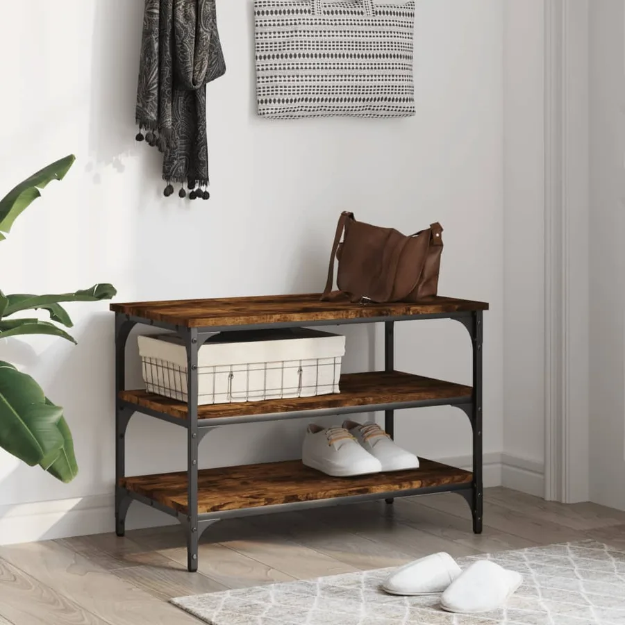 Banc à chaussures chêne fumé 70x38,5x49 cm bois d'ingénierie - 3