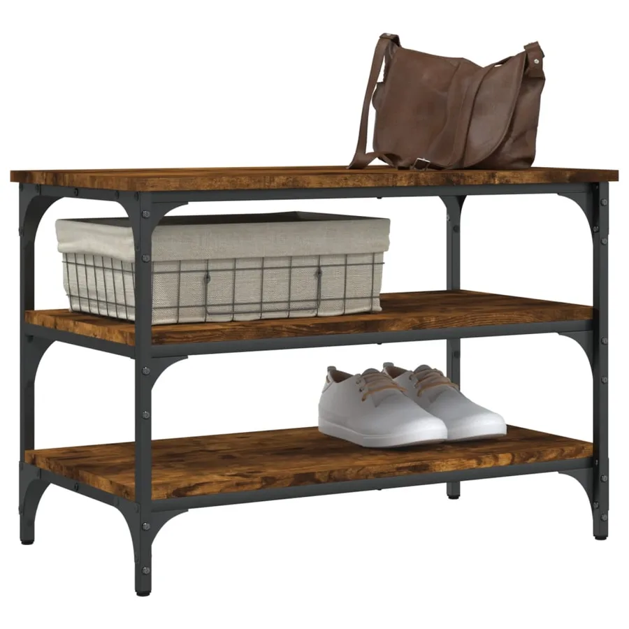 Banc à chaussures chêne fumé 70x38,5x49 cm bois d'ingénierie - 4