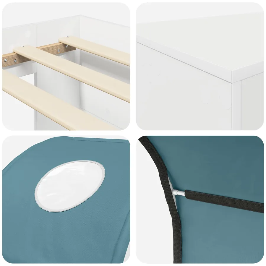 Lit haut pour enfants avec bureau 3 pc Blanc et bleu clair - 9