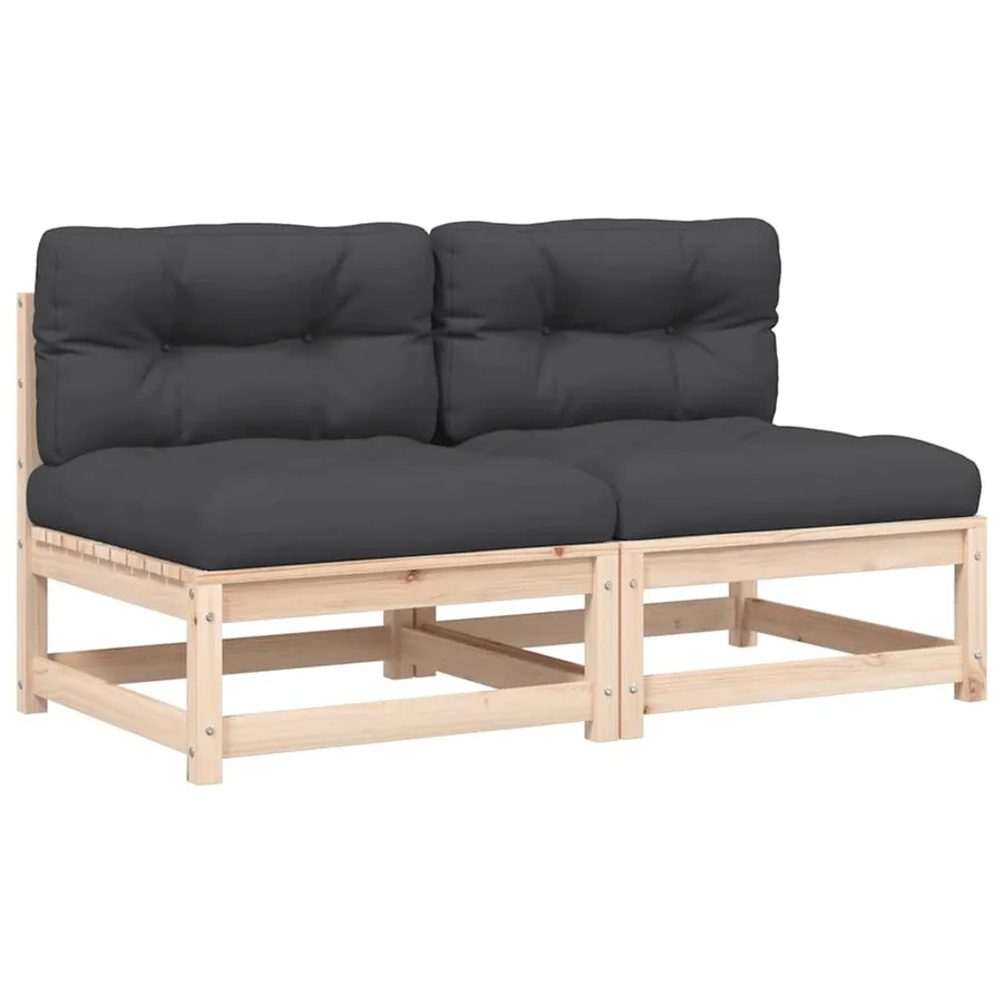 Canapés de jardin sans accoudoirs coussins 2pcs bois massif pin - 2