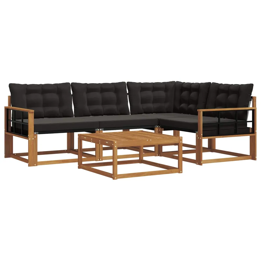 Ensemble de canapés d'extérieur 5 pcs Naturel et Noir - 2
