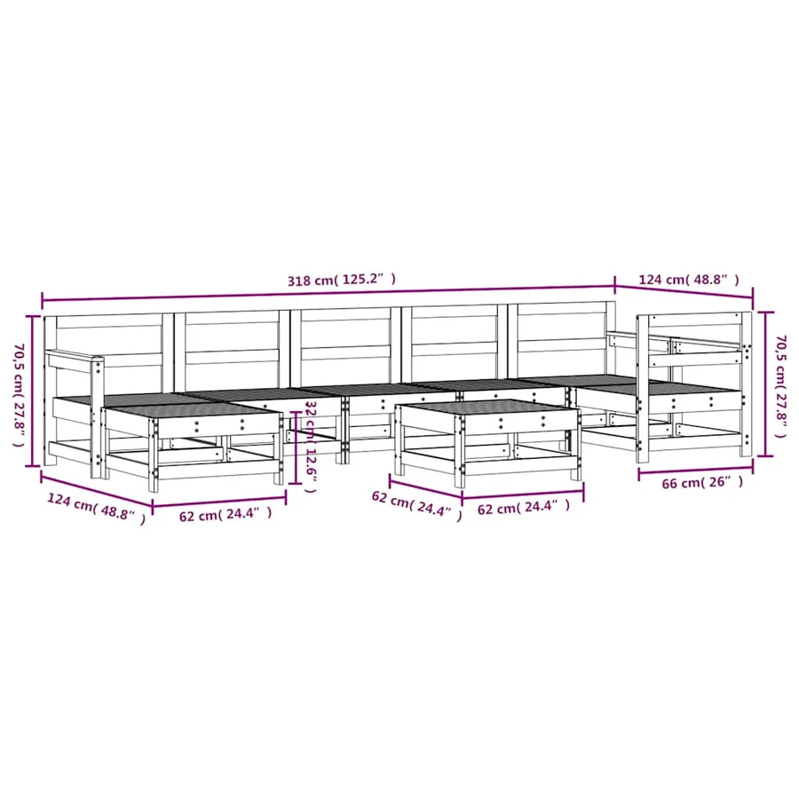 Salon de jardin 8 pcs Bois de pin massif - 7