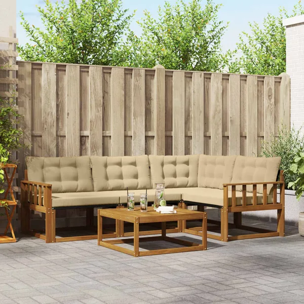 Ensemble de canapés d'extérieur 5 pcs Naturel et Beige