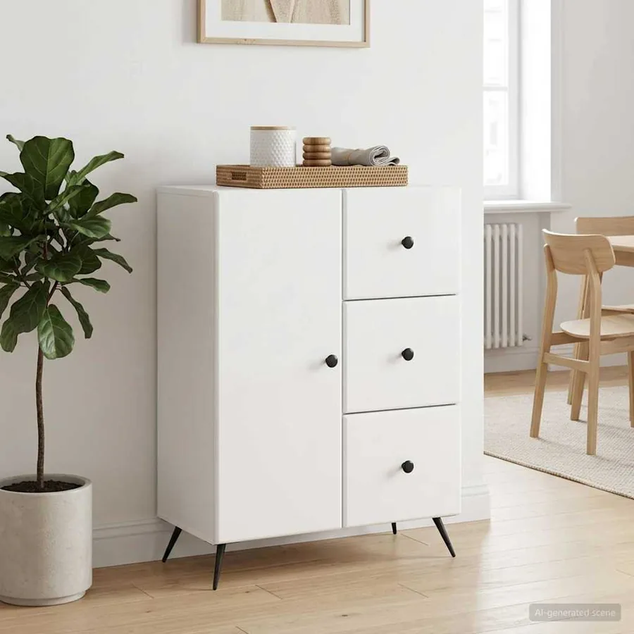 Buffet Blanc brillant 66 x 34,5 x 90 cm Bois d'ingénierie