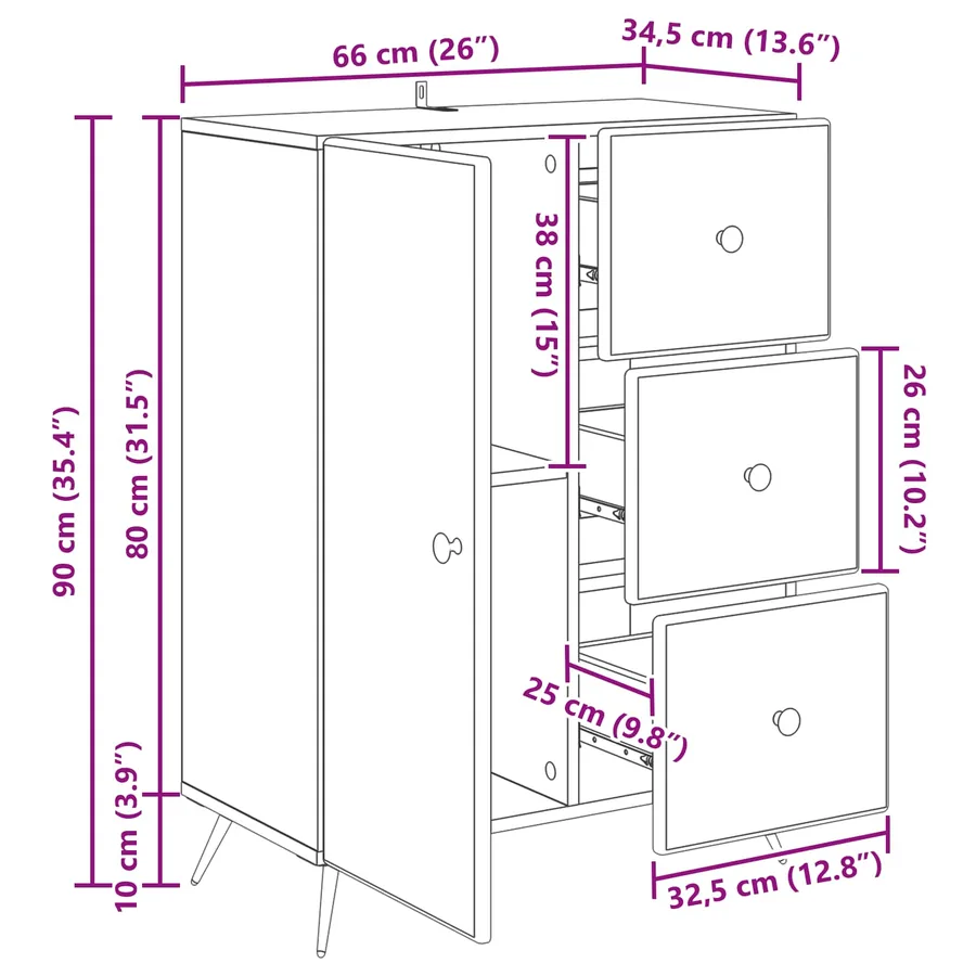 Buffet Blanc brillant 66 x 34,5 x 90 cm Bois d'ingénierie - 12