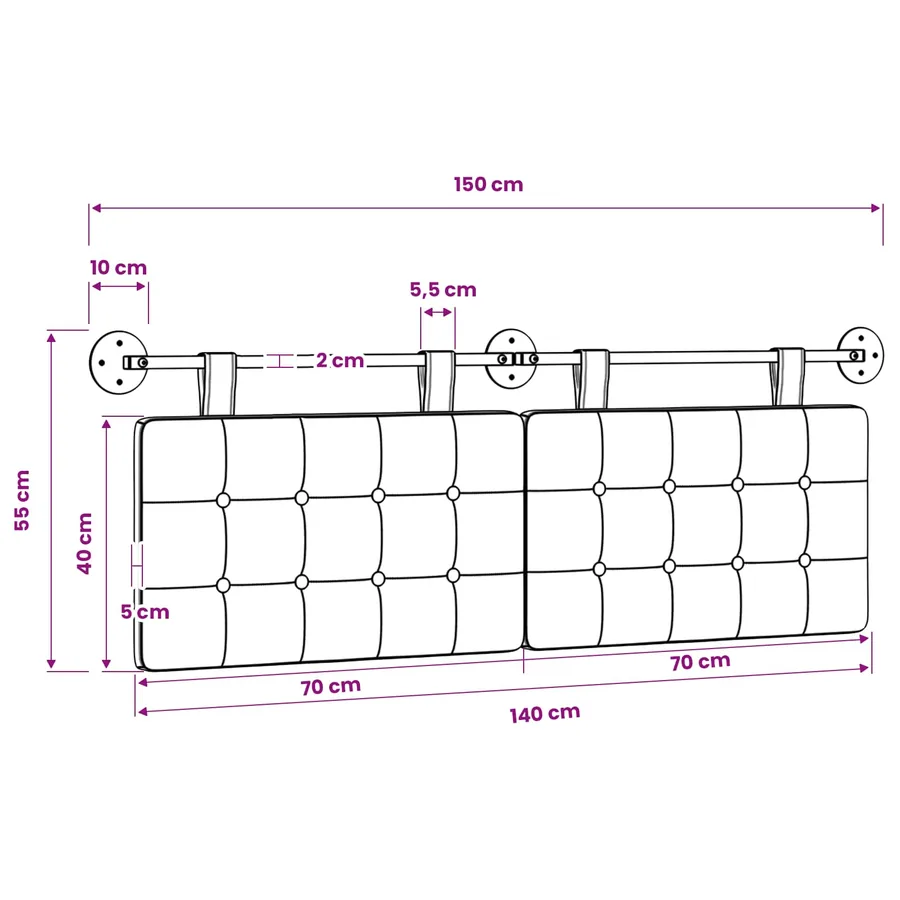 Tête de lit suspendue Gris nuage tissu - 11