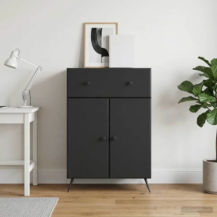 Buffet avec tiroir Noir 66 x 34,5 x 90 cm Bois d'ingénierie