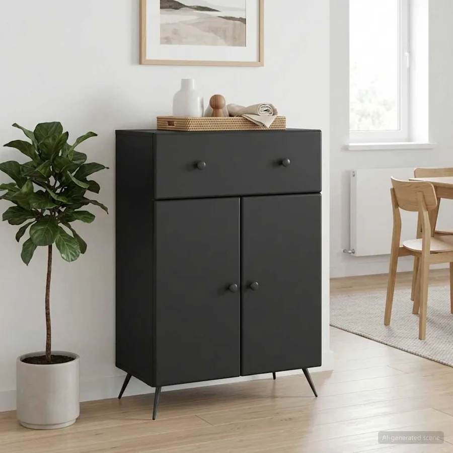 Buffet avec tiroir Noir 66 x 34,5 x 90 cm Bois d'ingénierie - 4