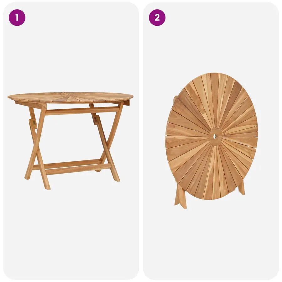 Table de jardin pliante Naturel Ø 110 x 75 cm - 7
