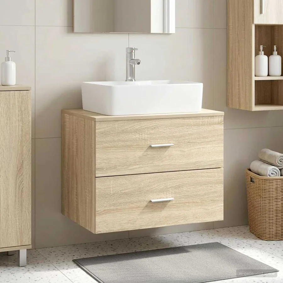 Meuble de Salle de Bain Suspendu Chêne Sonoma
