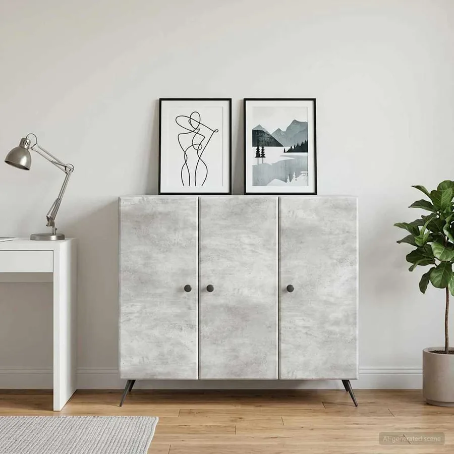 Buffet Gris béton 89 x 34,5 x 80 cm Bois d'ingénierie - 4