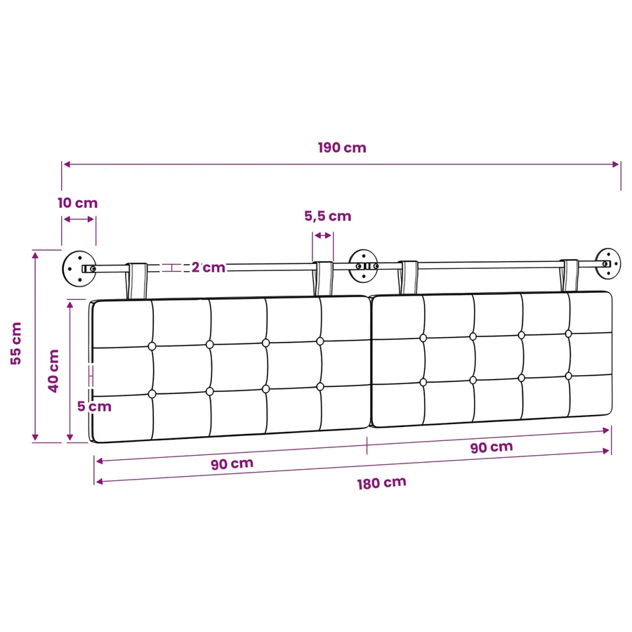 Tête de lit suspendue Bordeaux Tissu - 11