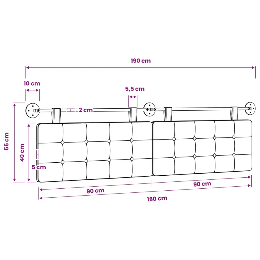 Tête de lit suspendue Gris foncé Tissu - 11