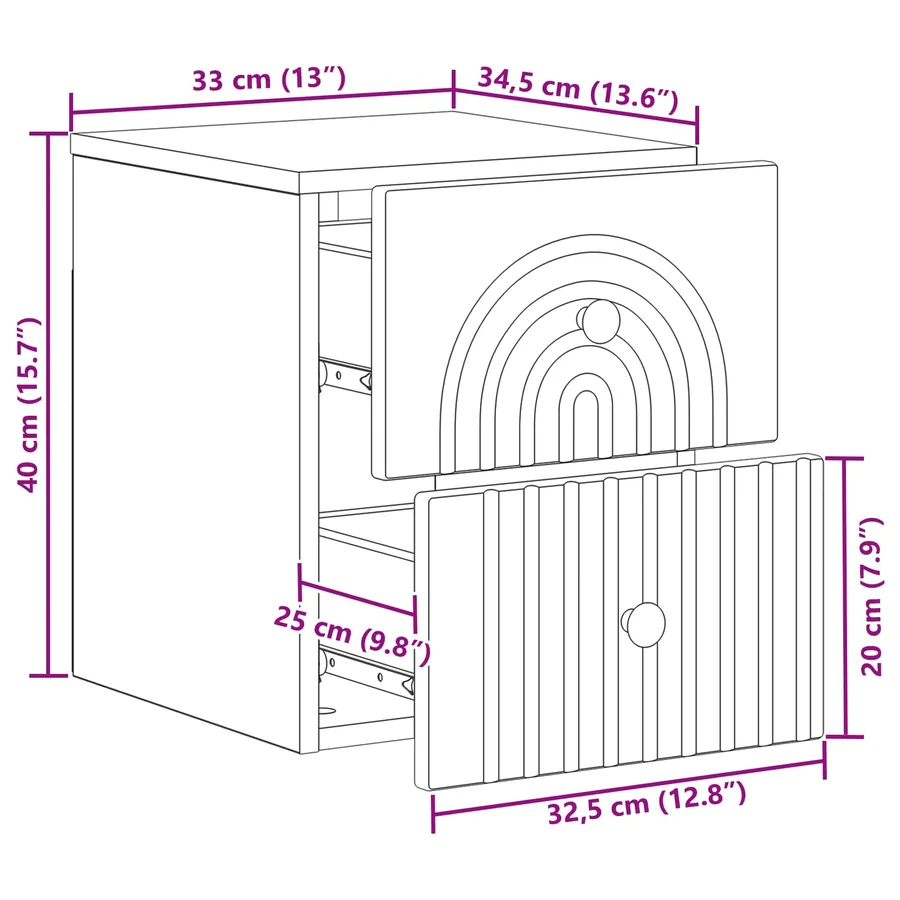 Cabinet de chevet mural Blanc brillant 33 x 34,5 x 40 cm - 10