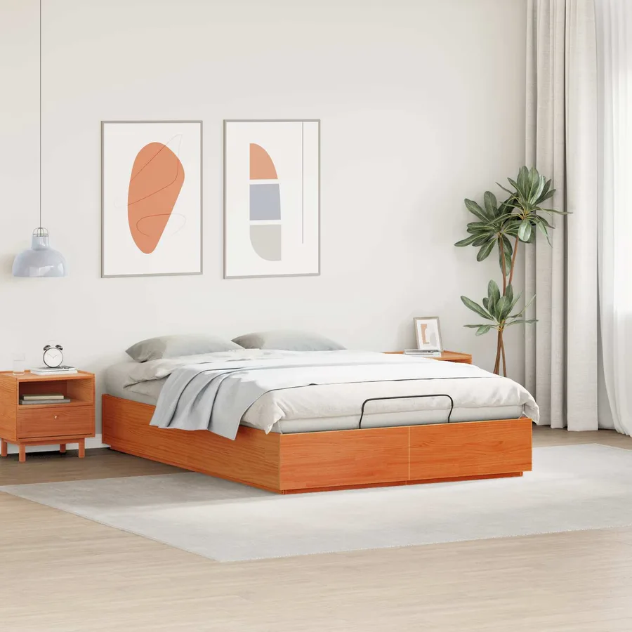 Cadre de lit ottoman avec rangement Brun cire 160 x 200 cm - 4