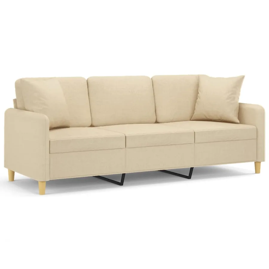 Canapé 3 places avec oreillers décoratifs crème 180 cm tissu - 2
