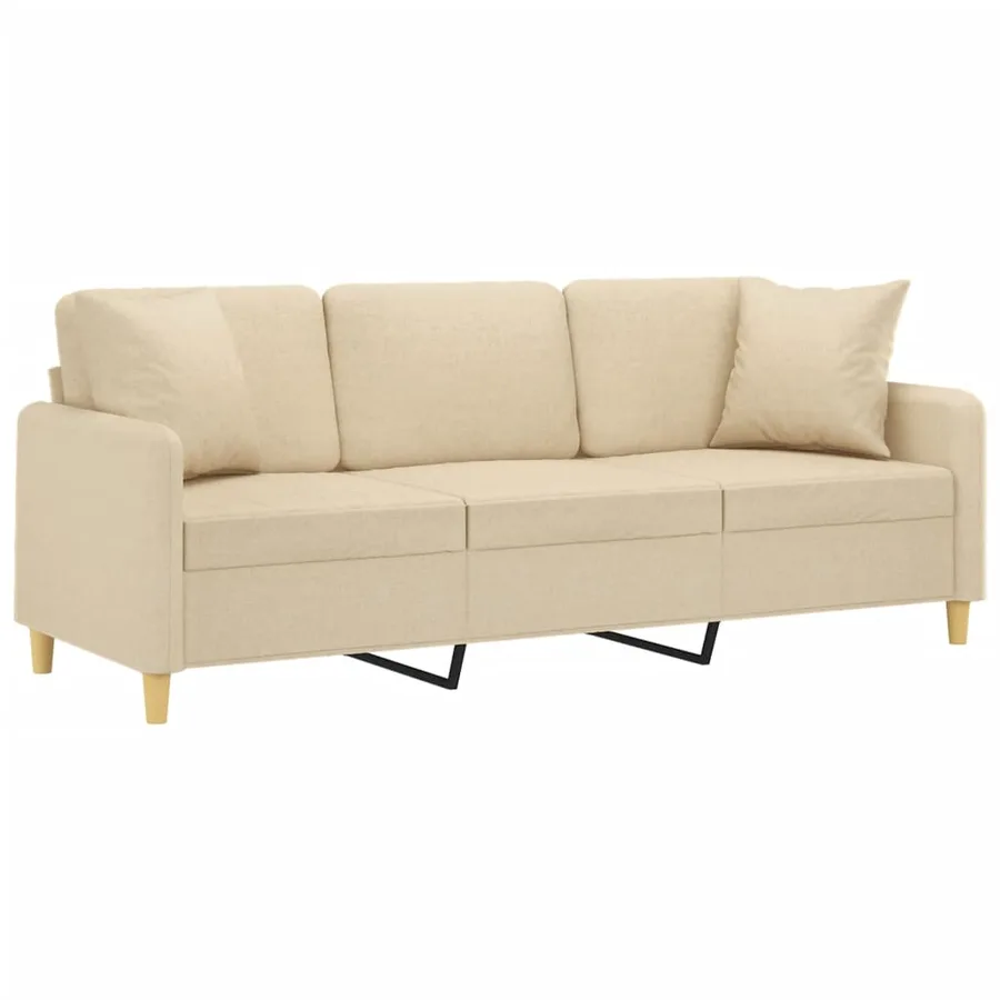 Canapé 3 places avec oreillers décoratifs crème 180 cm tissu - 3